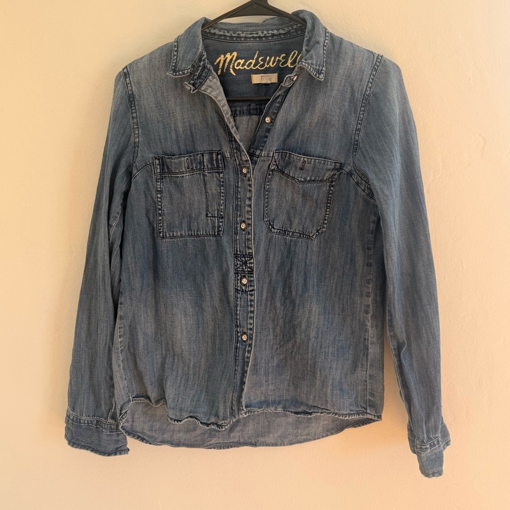 Madewell Blue Denim Top with Yellow Accents